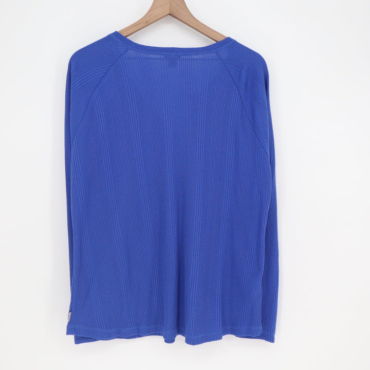 Eddie Bauer Womens XL Blue Waffle Knit Split Neck Raglan Long Sleeve Top