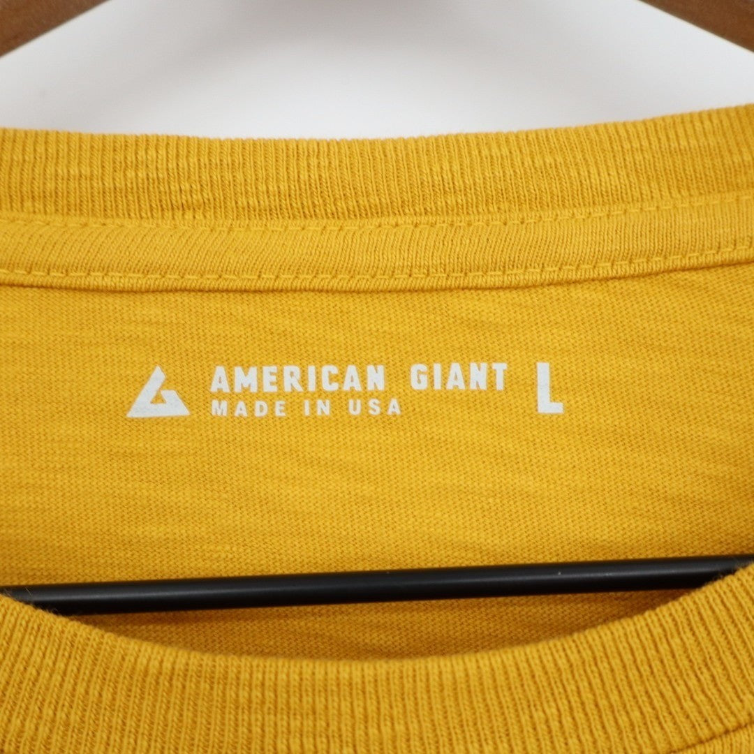 American Giant Premium Slub T-Shirt Mens L Yellow Cotton Long Sleeve Crew Neck