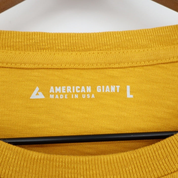 American Giant Premium Slub T-Shirt Mens L Yellow Cotton Long Sleeve Crew Neck