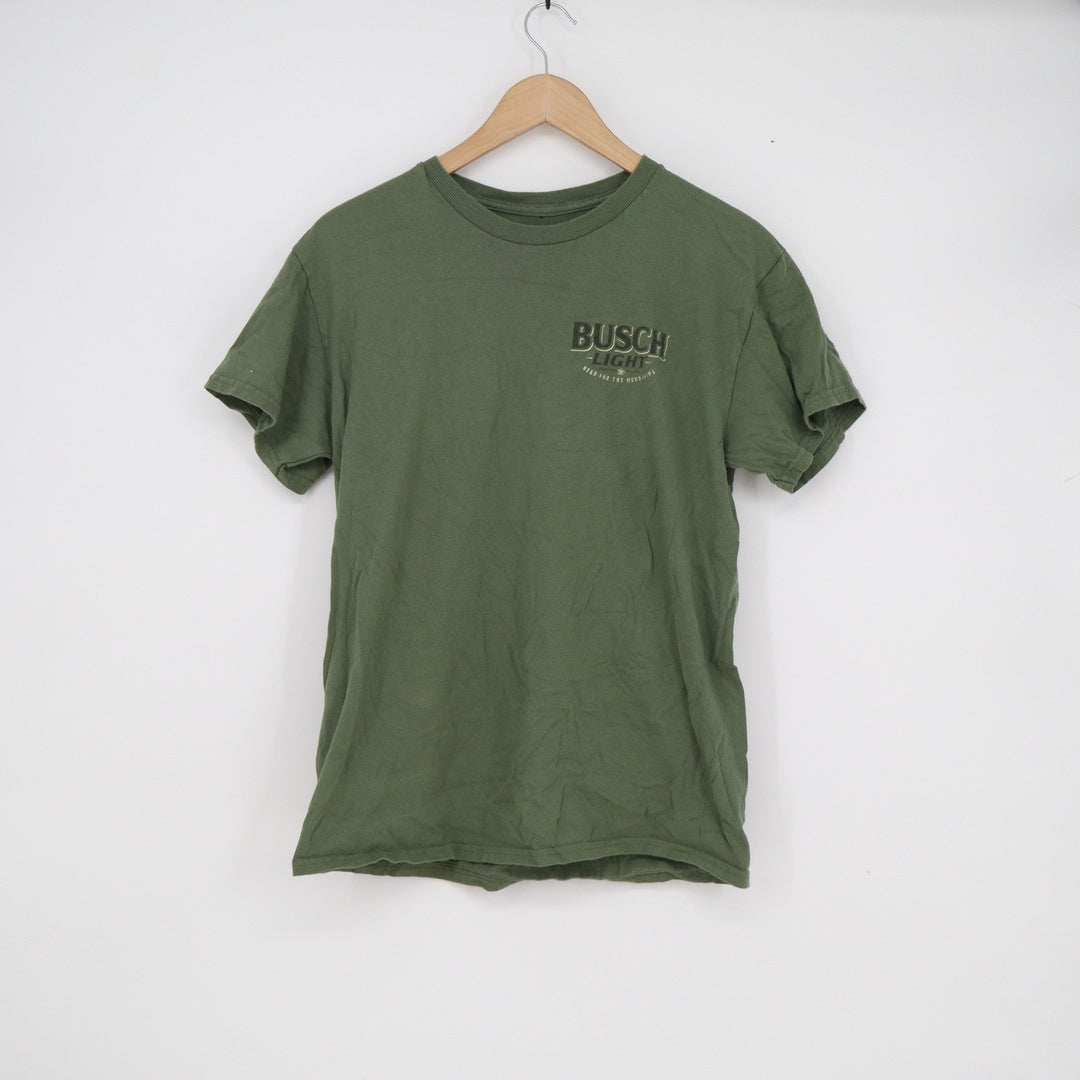 Busch Light Fishing Bass Graphic T-Shirt Mens Medium Olive Green Beer Tee Short