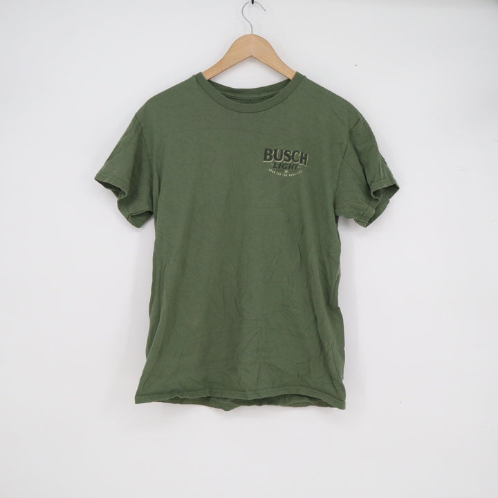 Busch Light Fishing Bass Graphic T-Shirt Mens Medium Olive Green Beer Tee Short