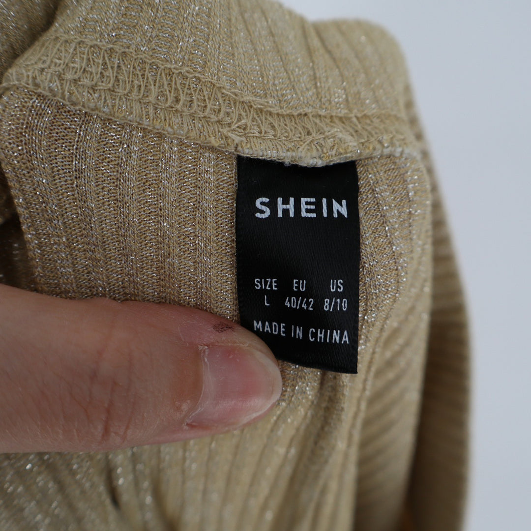 Shein Wide Leg Pants Women Large Beige Stretch Ribbed Knit Elastic Waist Pull On