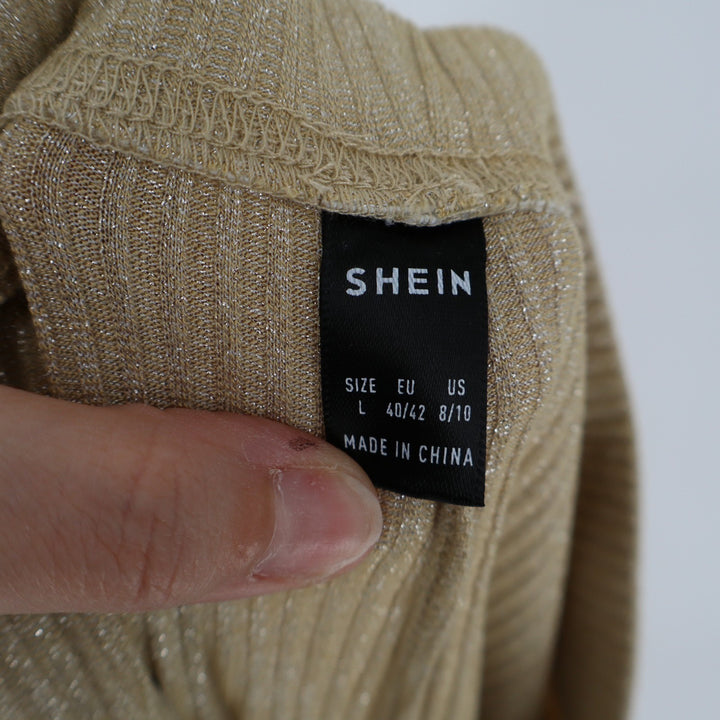 Shein Wide Leg Pants Women Large Beige Stretch Ribbed Knit Elastic Waist Pull On