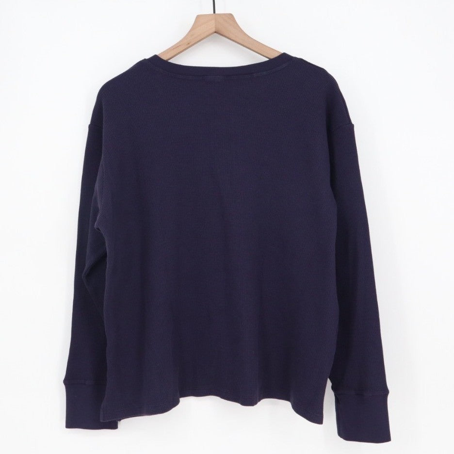 American Giant Thermal T-Shirt Women XL True Navy Cotton Waffle Knit Henley Neck