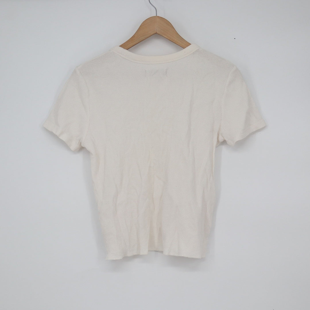 Everlane Womens Cream Cotton Waffle Knit Short Sleeve Crewneck Tee Shirt Small