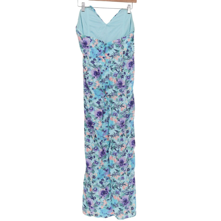 Dee Elly Floral Twist Front Strapless Midi Dress Aqua Purple Large