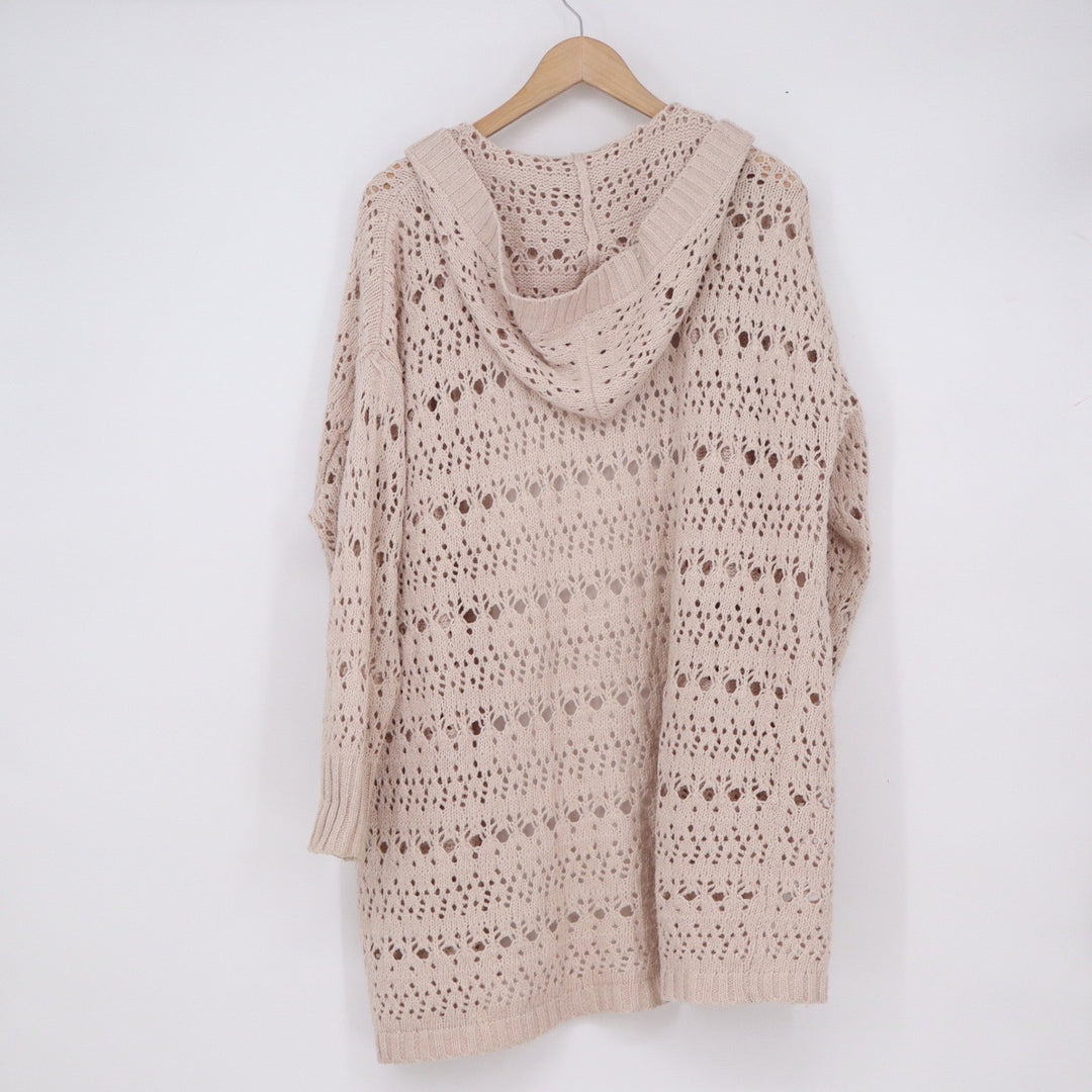 American Eagle Pink Pointelle Open Knit Hooded Cardigan Sweater XS/S