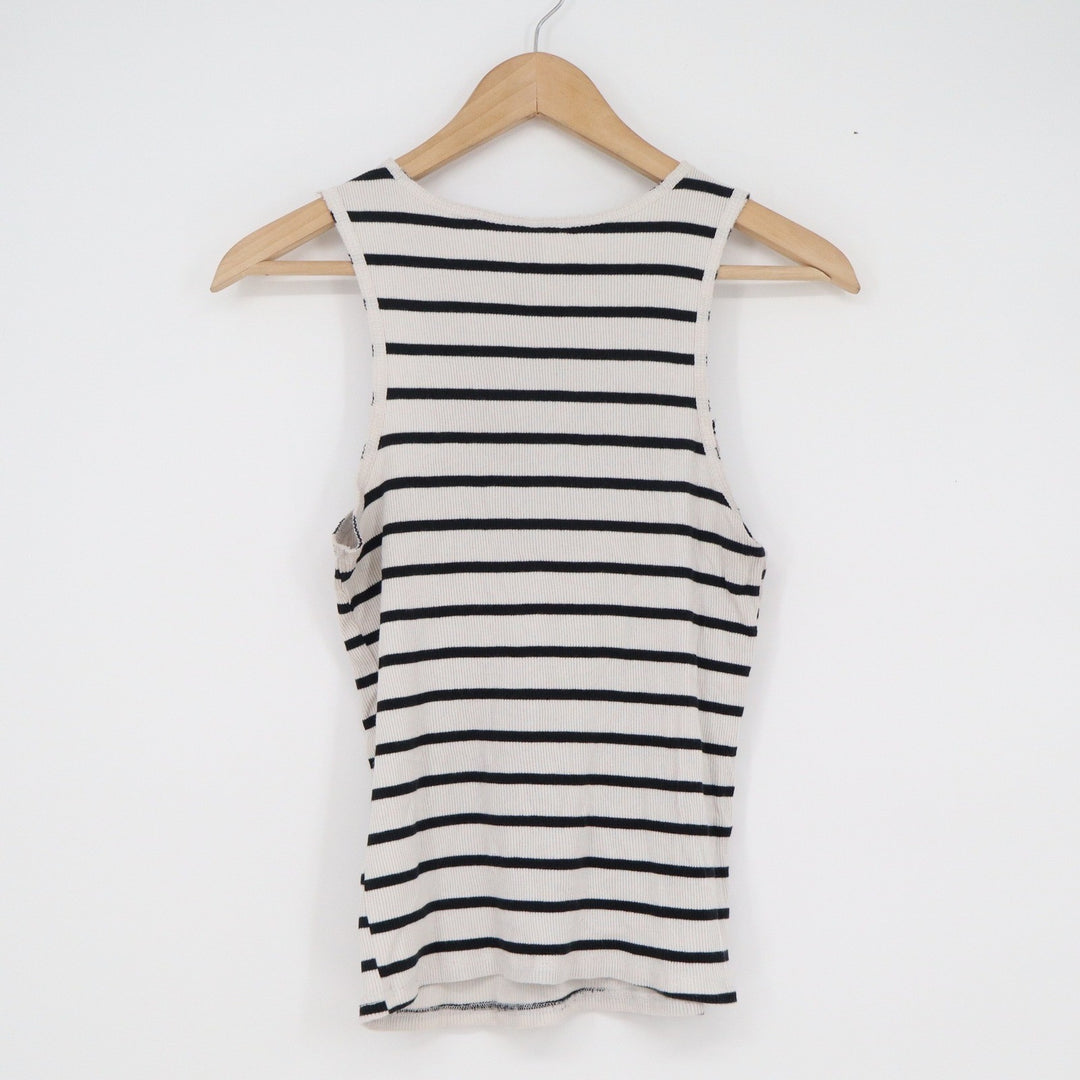 HM Divided Womens Ribbed Tank Top Large Black White Striped Crew Neck