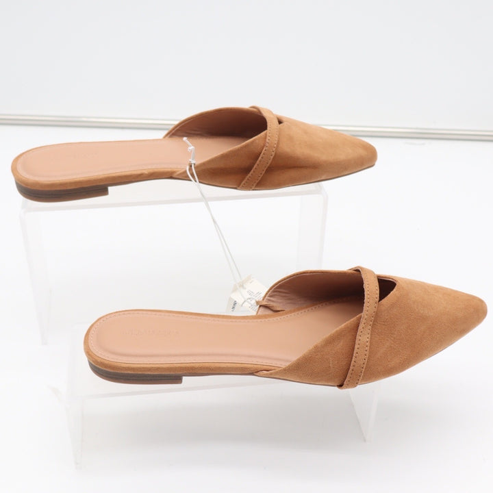 Old Navy Womens Faux Suede Pointed Toe Fashion Mule Flats Camel Tan Size 9 NEW