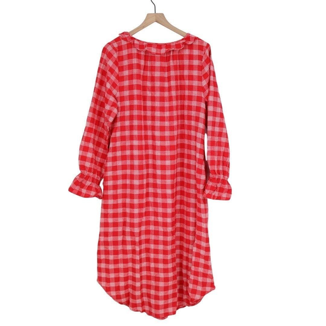 Charter Club Intimates Flannel Sleep Shirts Womens Large Red Plaid Long Sleeve