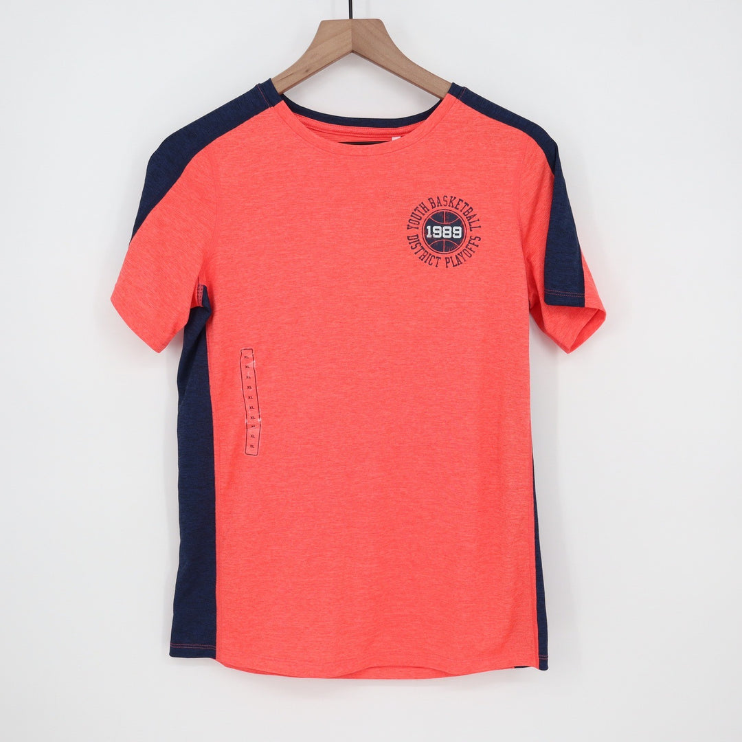DSG Boys XL Pieced Graphic Movement Tee Cabana Coral Basketball 1989 NWT