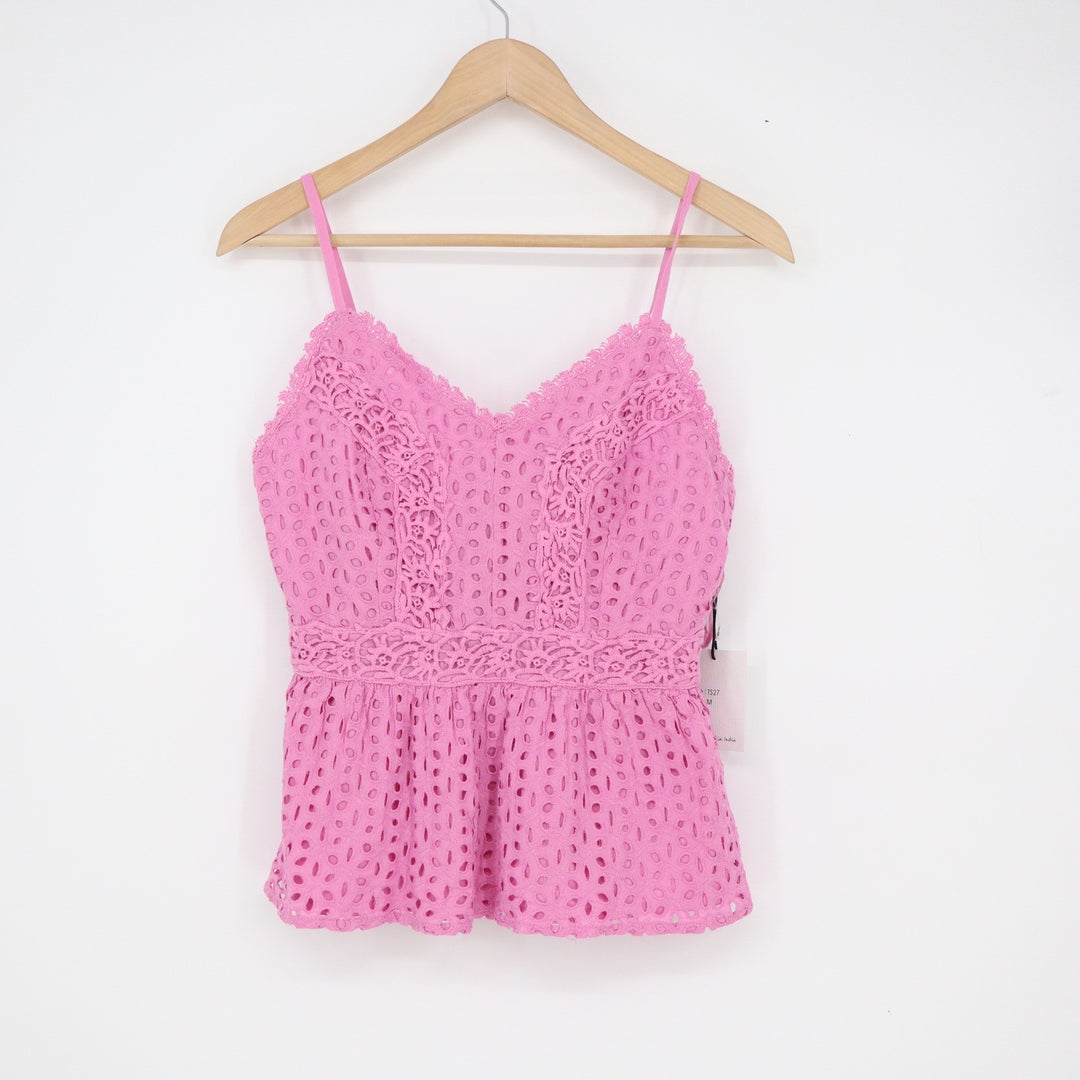 Japna Pink Eyelet Cotton Peplum Camisole Top Mens Size Medium NEW