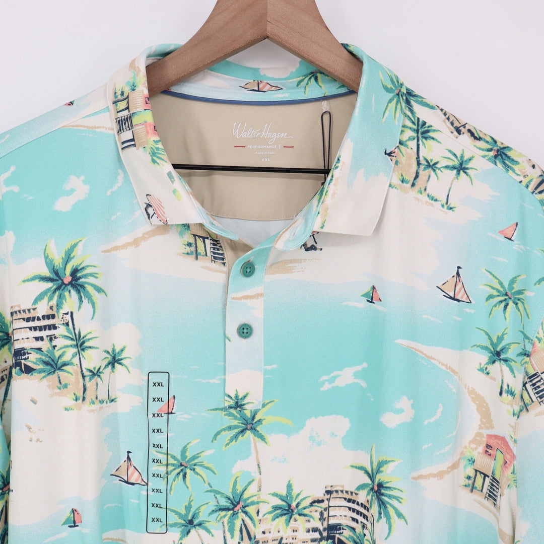 Walter Hagen Mens XXL P11 Performance Polo Shirt Resort Landscape Multi