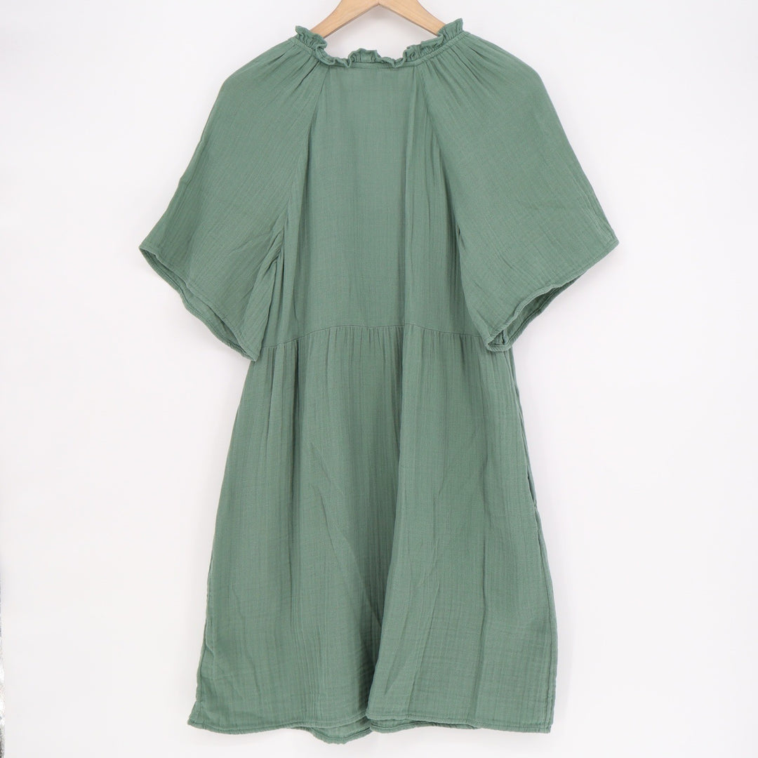 Old Navy Womens Sage Green Cotton Gauze Ruffle V-Neck Babydoll Dress Medium