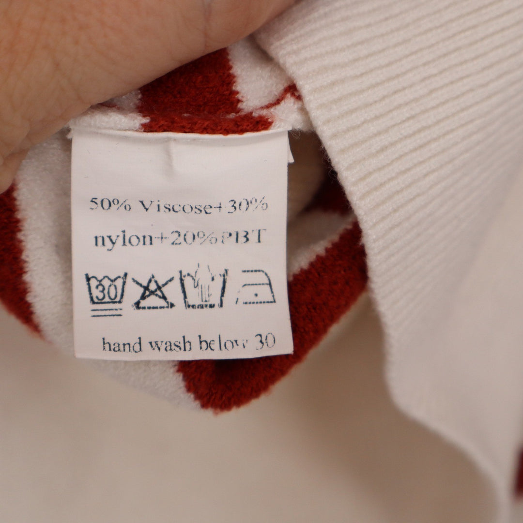 Red Cream Striped Oversized Crewneck Sweater Long Sleeve Side Slit Size M