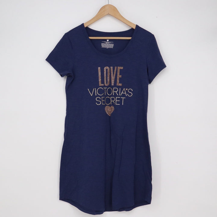Victorias Secret Navy Blue Glitter Logo Sleep Shirt Nightgown Mens Size M