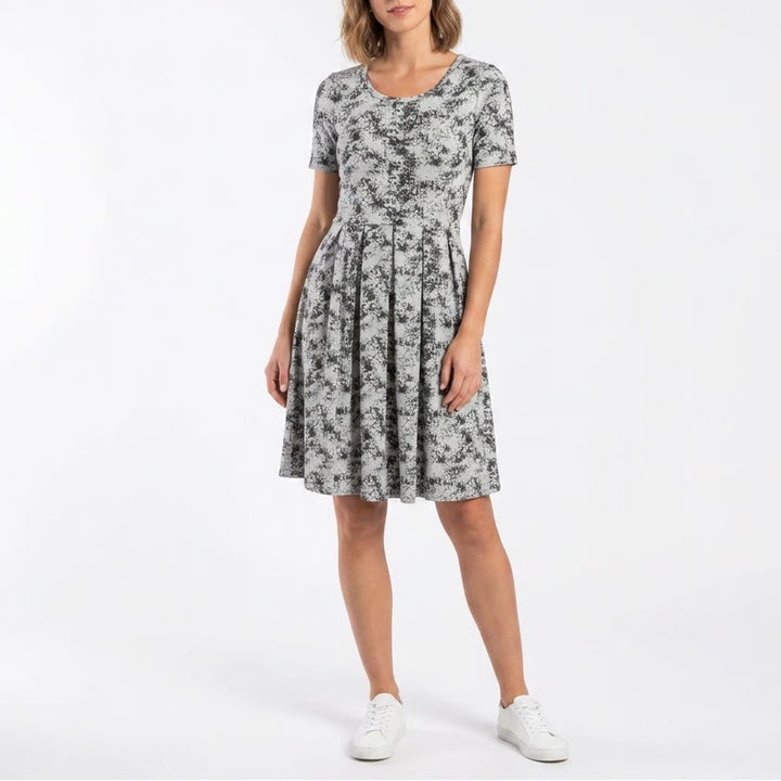 LuLaRoe Dress Womens S Amelia Gray Black White Abstract Splatter Print Excellent