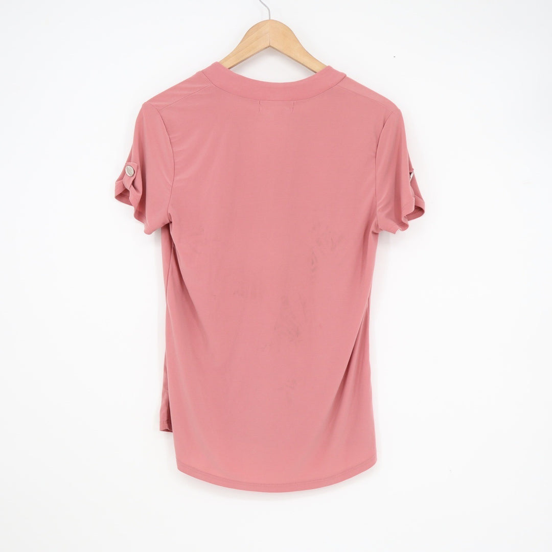 Diana Belle Womens Dusty Rose V-Neck Short Sleeve Pleated Front Blouse Size S