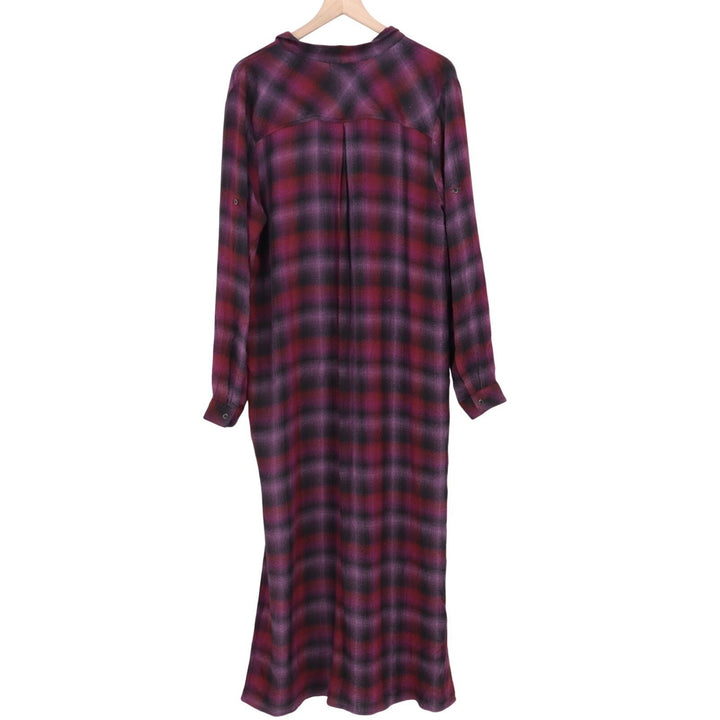 Bella Dahl Shirt Duster Dress Womens L Multi Plaid Roll Tab Sleeve Spread Collar