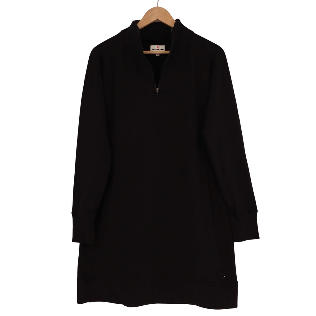 American Giant Moto Dress Womens Large Black Cotton Quarter Zip Long Sleeve