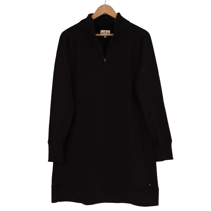 American Giant Moto Dress Womens Large Black Cotton Quarter Zip Long Sleeve