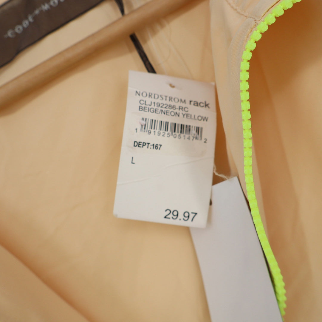 Code Mode Windbreaker Women L Beige Neon Yellow Colorblock NEW