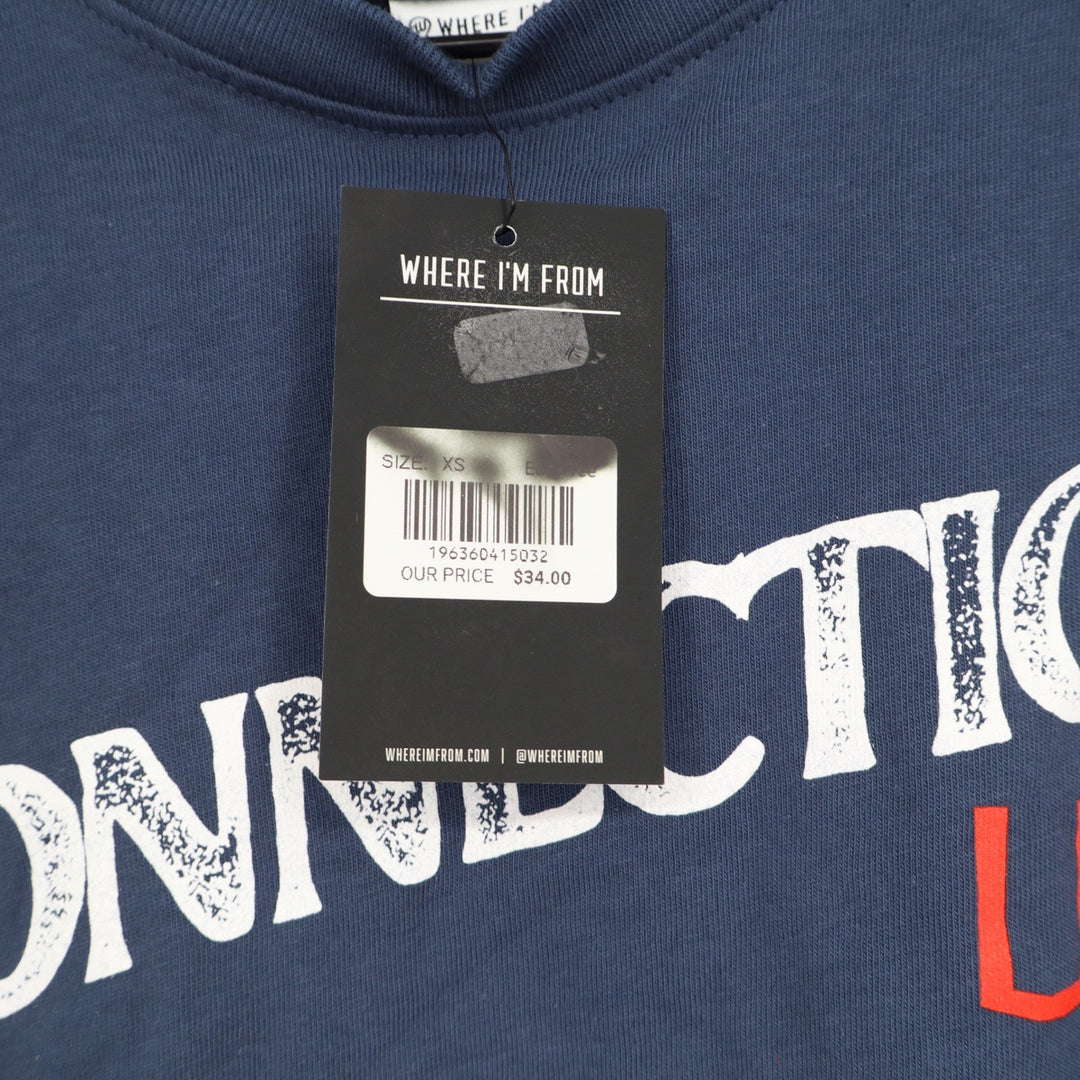 Where I\'m From Connecticut USA Cropped Graphic T-Shirt Navy Blue XS