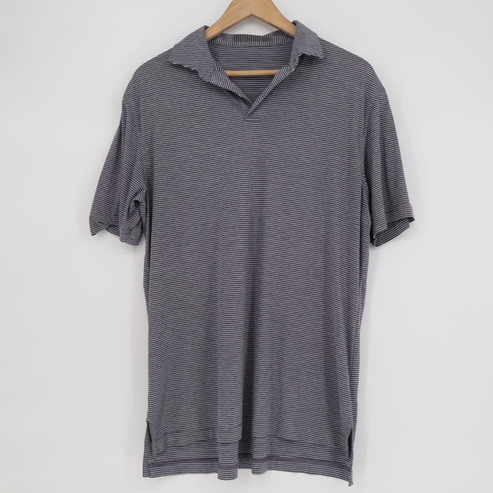 Mens Navy Blue White Micro Stripe Short Sleeve Polo Shirt Golf Top SKU RKA 369