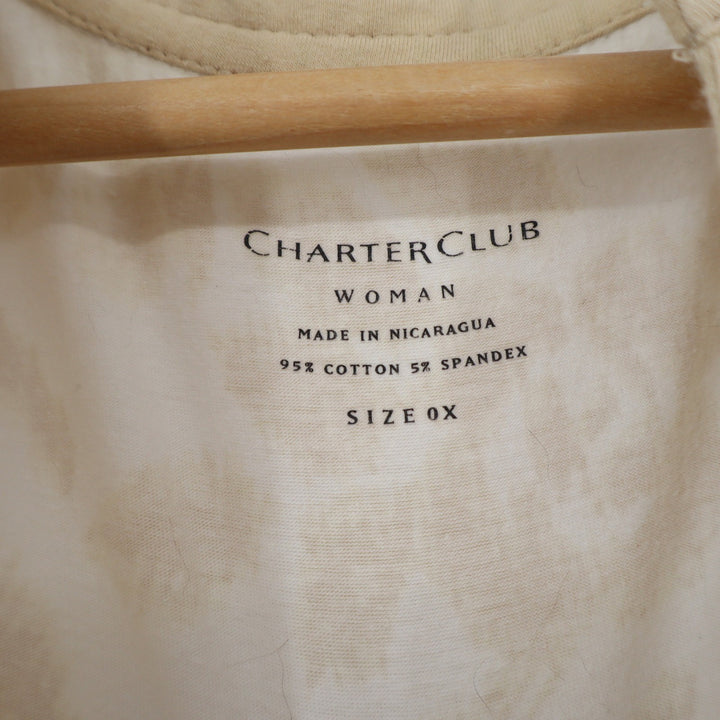 Charter Club Woman Tan Floral Damask Split Neck Sleeveless Top Plus Size 0X