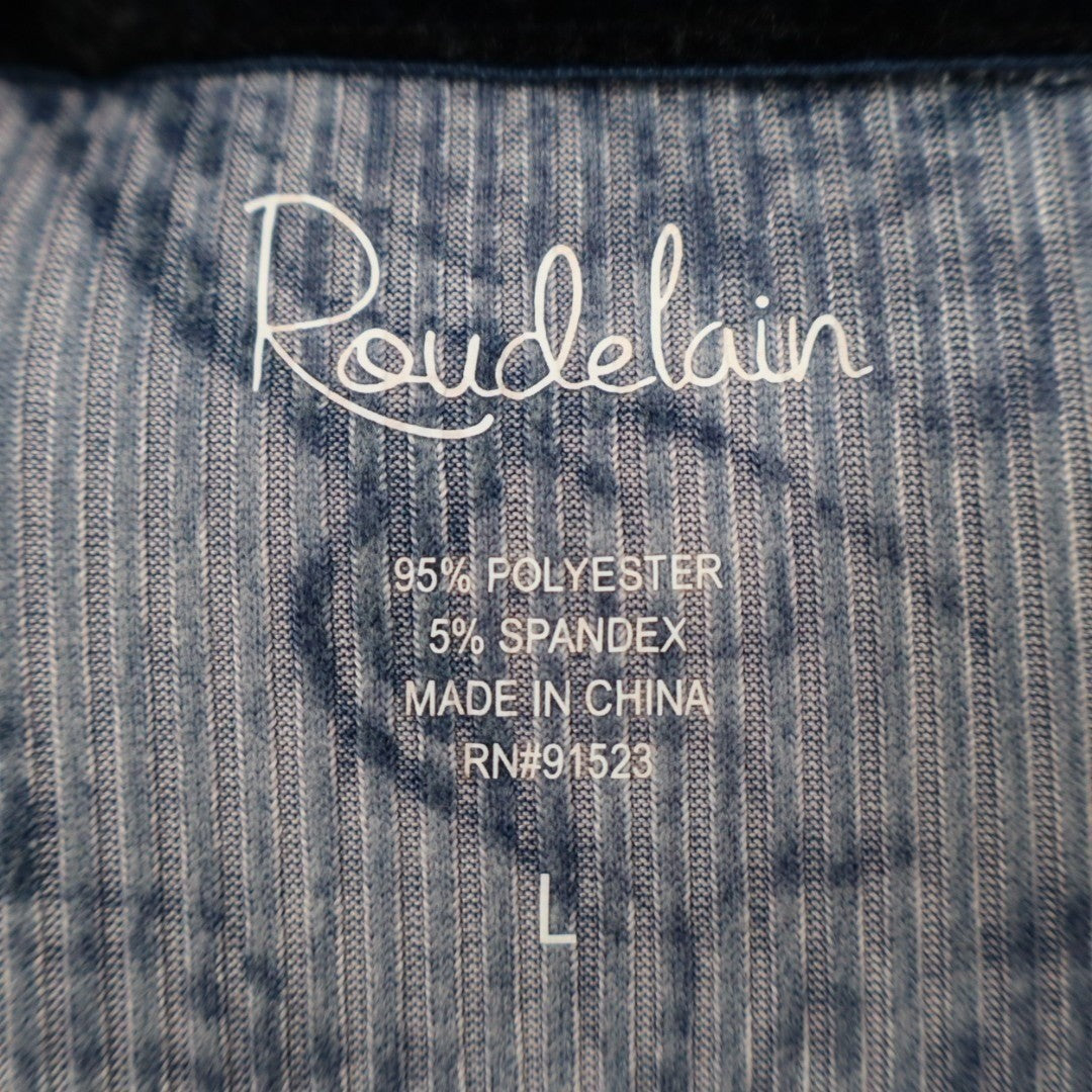 Roudelain 2-PC Pajamas Set Womens Large Blue Floral Stretch Ribbed Lapel Collar