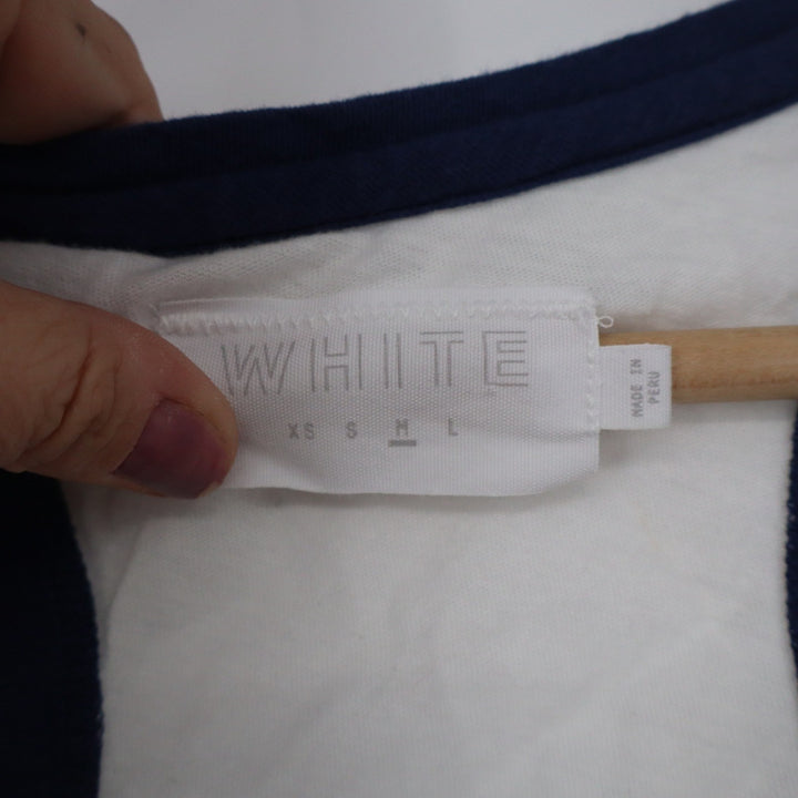 White + Warren Navy Blue White Colorblock Racerback Tank Top Cotton Linen Size M
