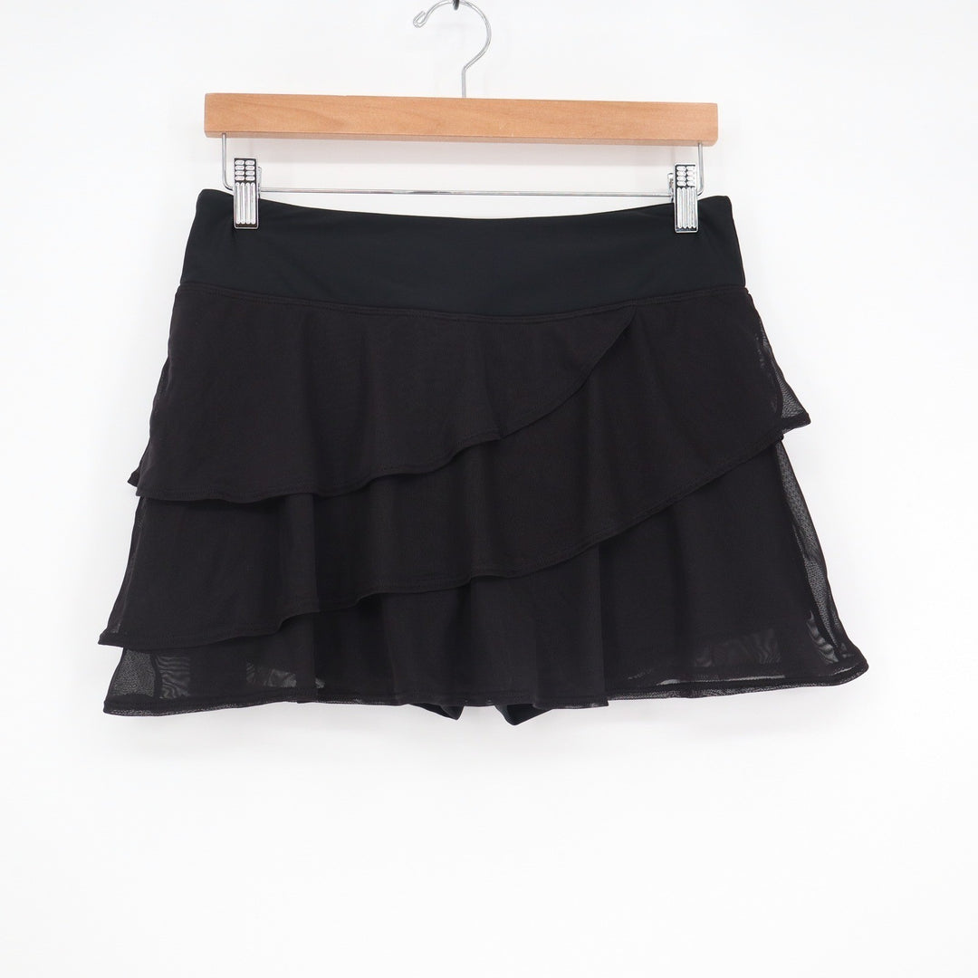 Black Tiered Ruffle Mesh Skort with Built-in Shorts Activewear Size L