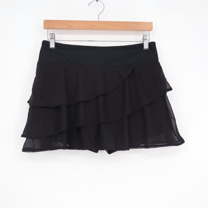 Black Tiered Ruffle Mesh Skort with Built-in Shorts Activewear Size L