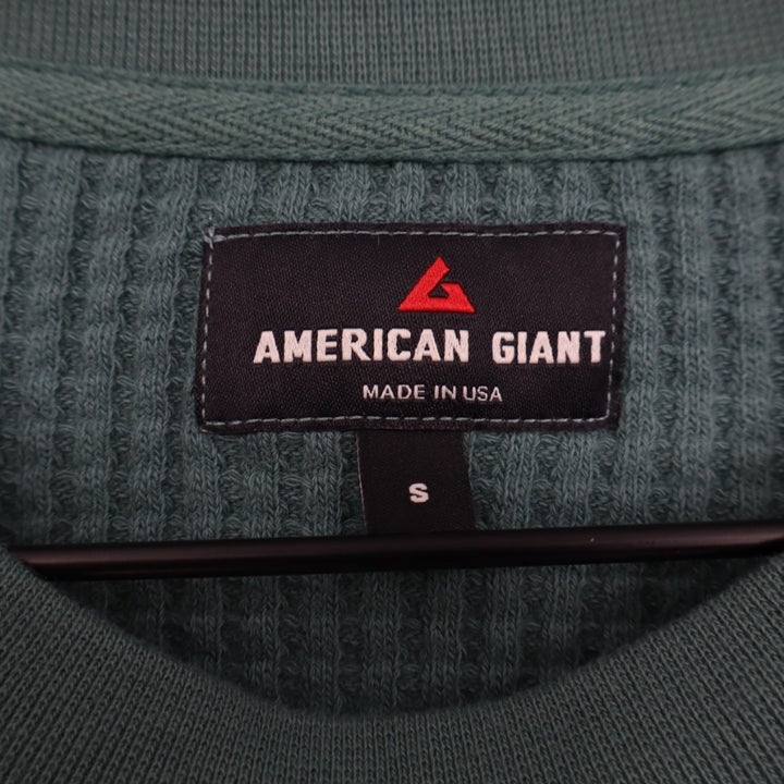 AMERICAN GIANT Waffle Knit Crewneck Pocket Long Sleeve Shirt Green Size S