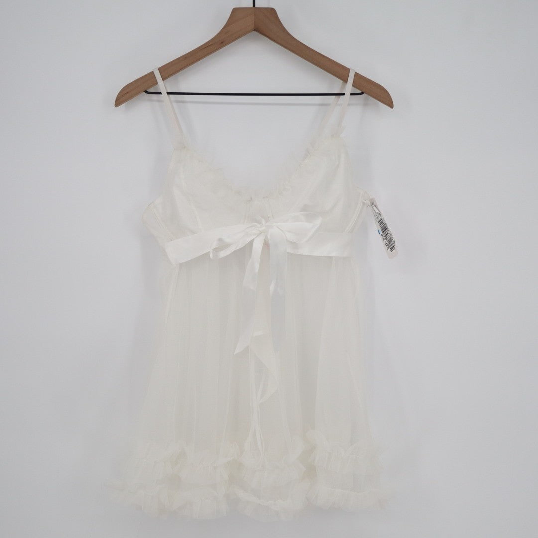 Jezebel Veil Tulle Babydoll Lingerie Women XL White Stretch Ruffle with G-String