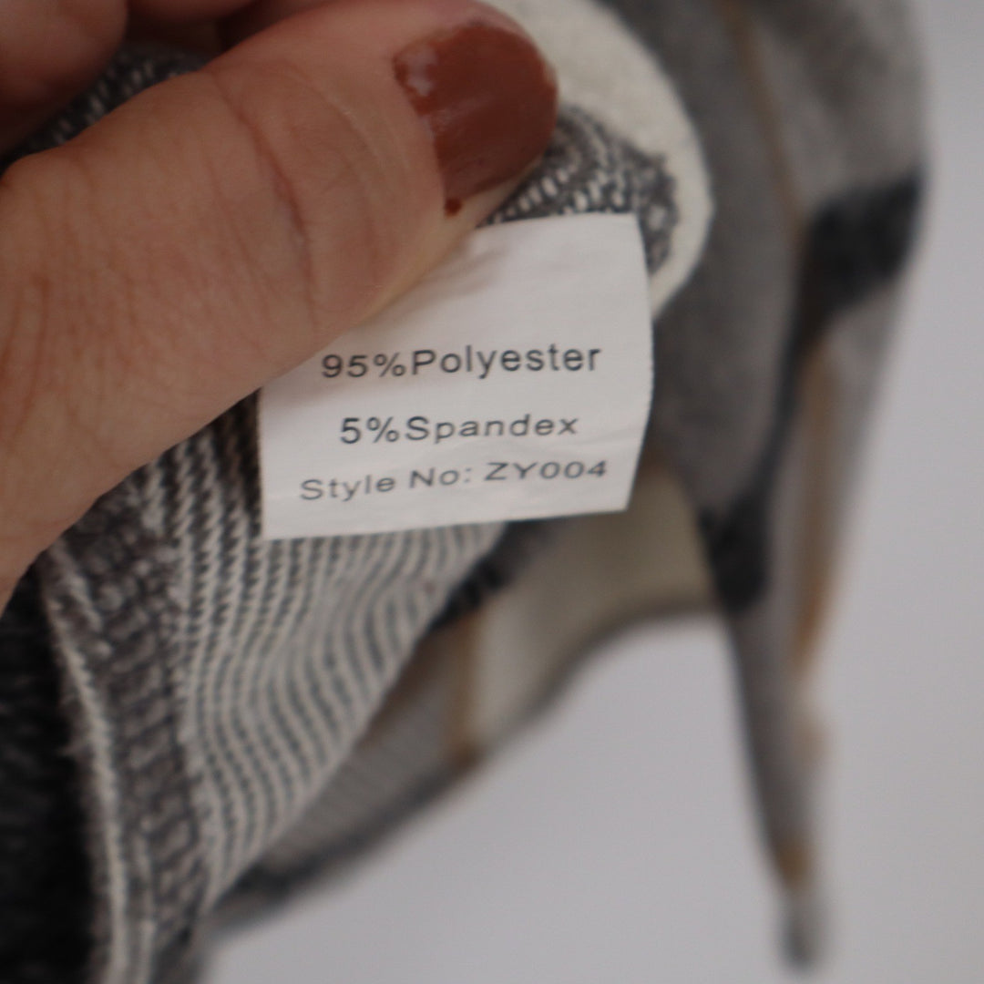 Plaid Longline Shacket Grey Cream Tan Oversized Button Front L