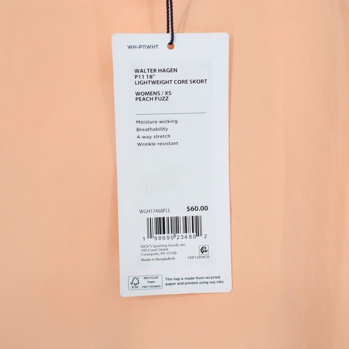 Walter Hagen P11 18" Lightweight Core Skort Peach Fuzz XS Golf Skirt
