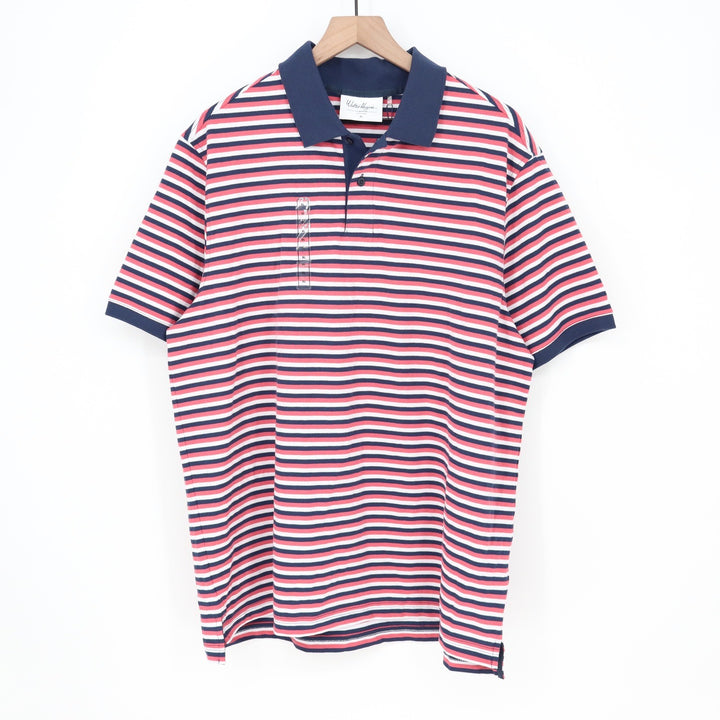 Walter Hagen Mens XL Clubhouse Stripe Pique Polo Pink Navy Blue