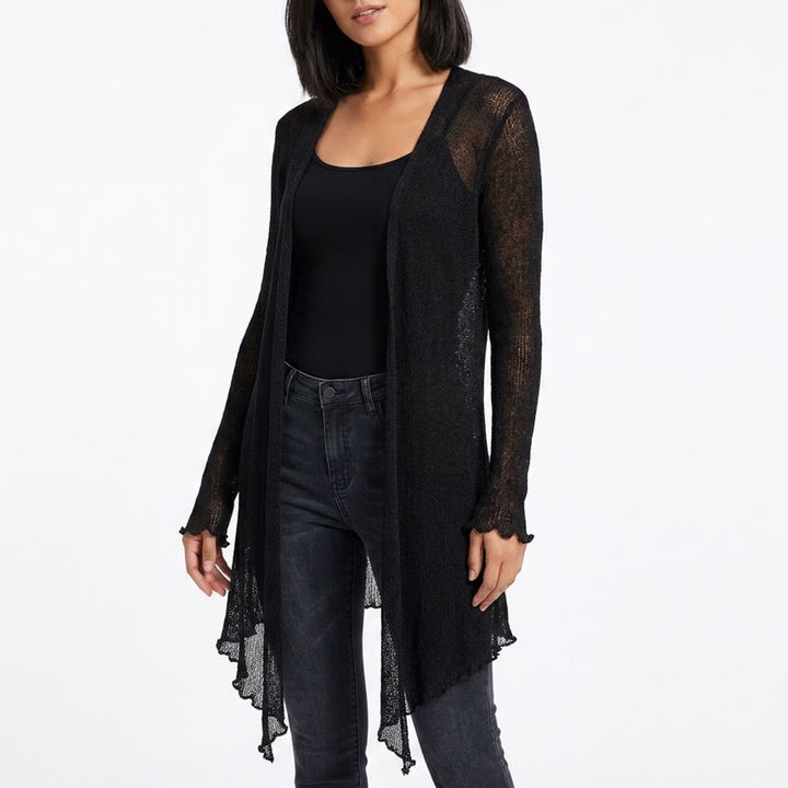 Shrug Sweater Womens Black Crochet Knitted Long Sleeve Versatile Open Front