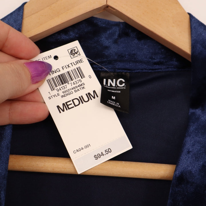 I.N.C. International Concepts Intimates Velvet Robe Womens Medium Navy Tie Front