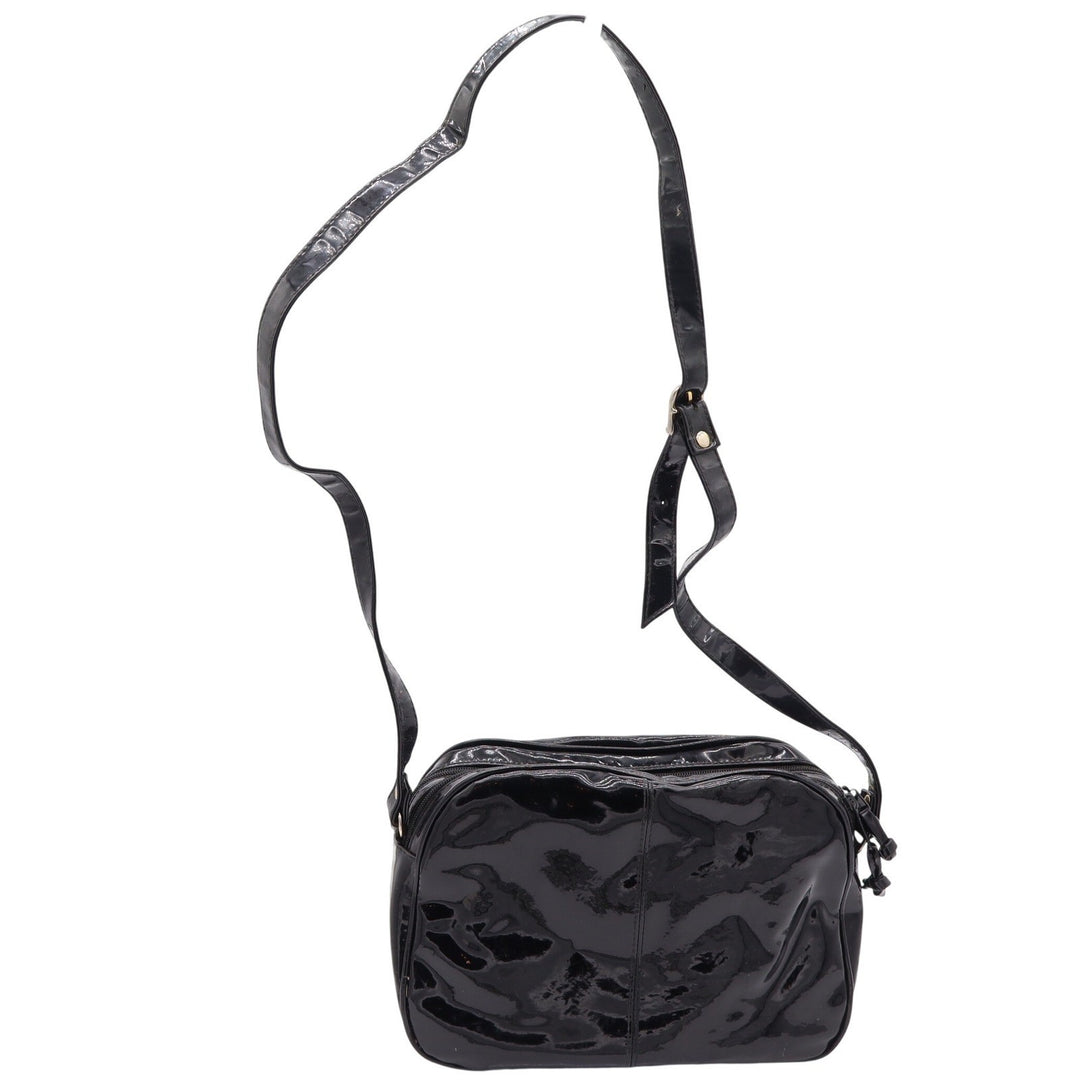 Unbranded Crossbody Bag Womens Medium Camera Bag Black Patent Glossy Fair