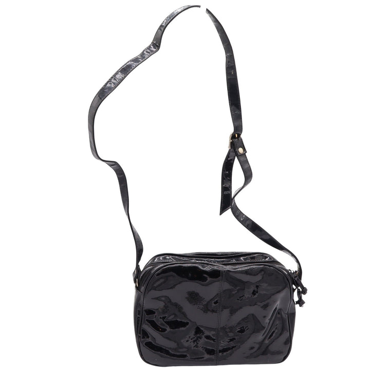 Unbranded Crossbody Bag Womens Medium Camera Bag Black Patent Glossy Fair