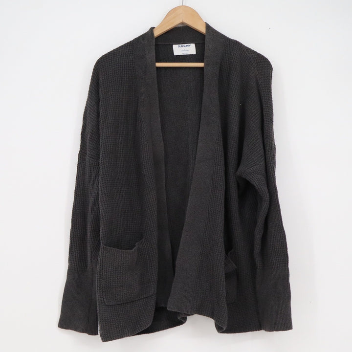 Old Navy Mens Large Charcoal Grey Waffle Knit Open Front Cardigan Sweater