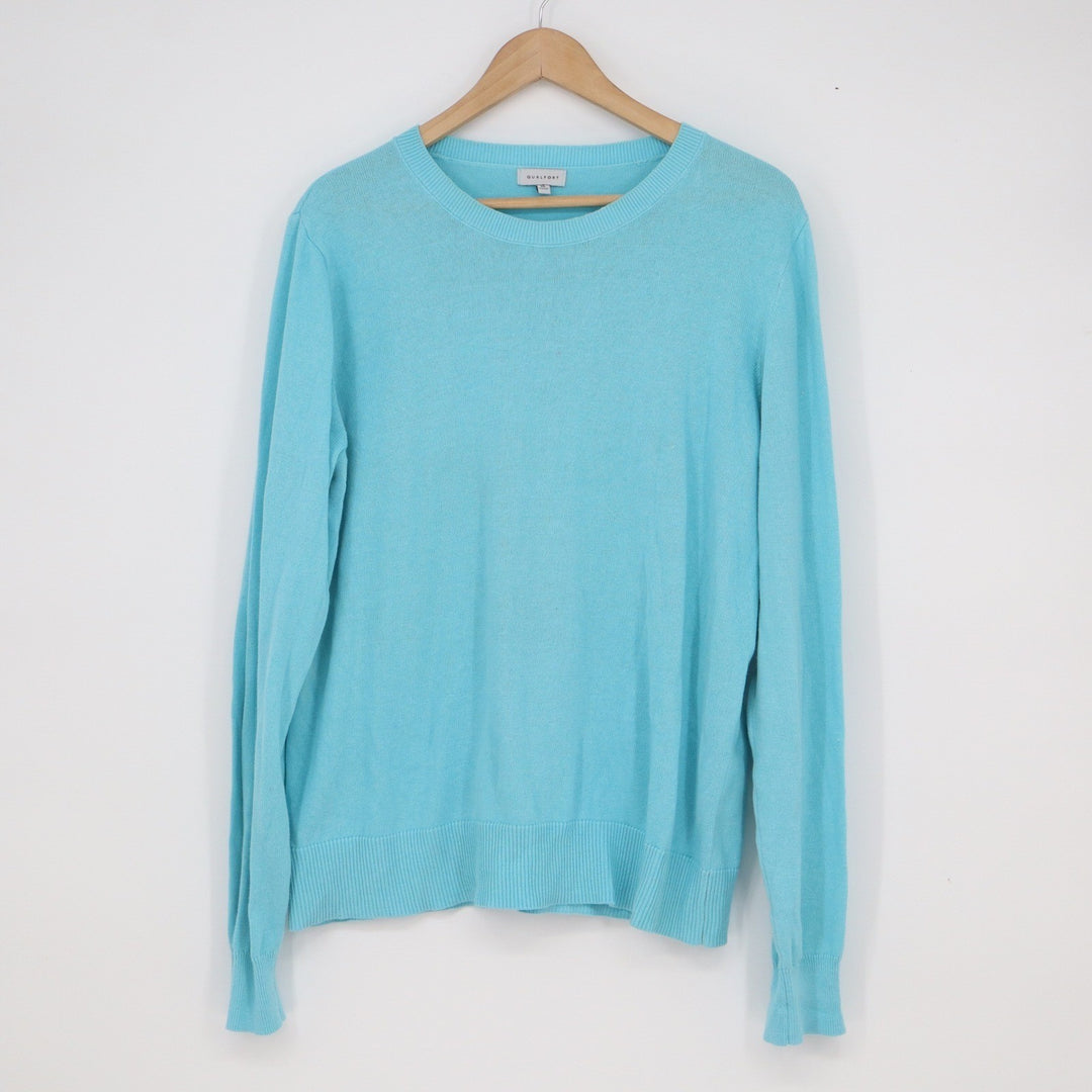 Qualfort Aqua Blue 100% Cotton Crewneck Sweater XL Long Sleeve Lightweight Knit