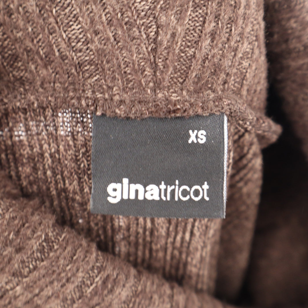 Gina Tricot Brown Turtleneck Ribbed Knit Mini Dress XS Long Bell Sleeve Slit