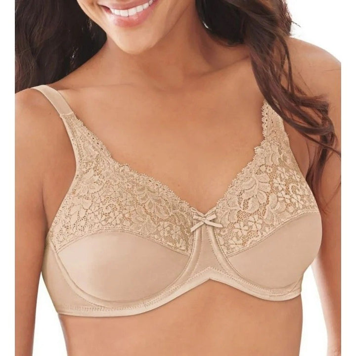 Bali Lilyette Comfort Minimizer Bra Women 38DDD Nude Stretch Underwire Lace Trim