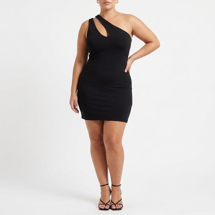 Naked Wardrobe Black One Shoulder Asymmetrical Cutout Mini Dress XL
