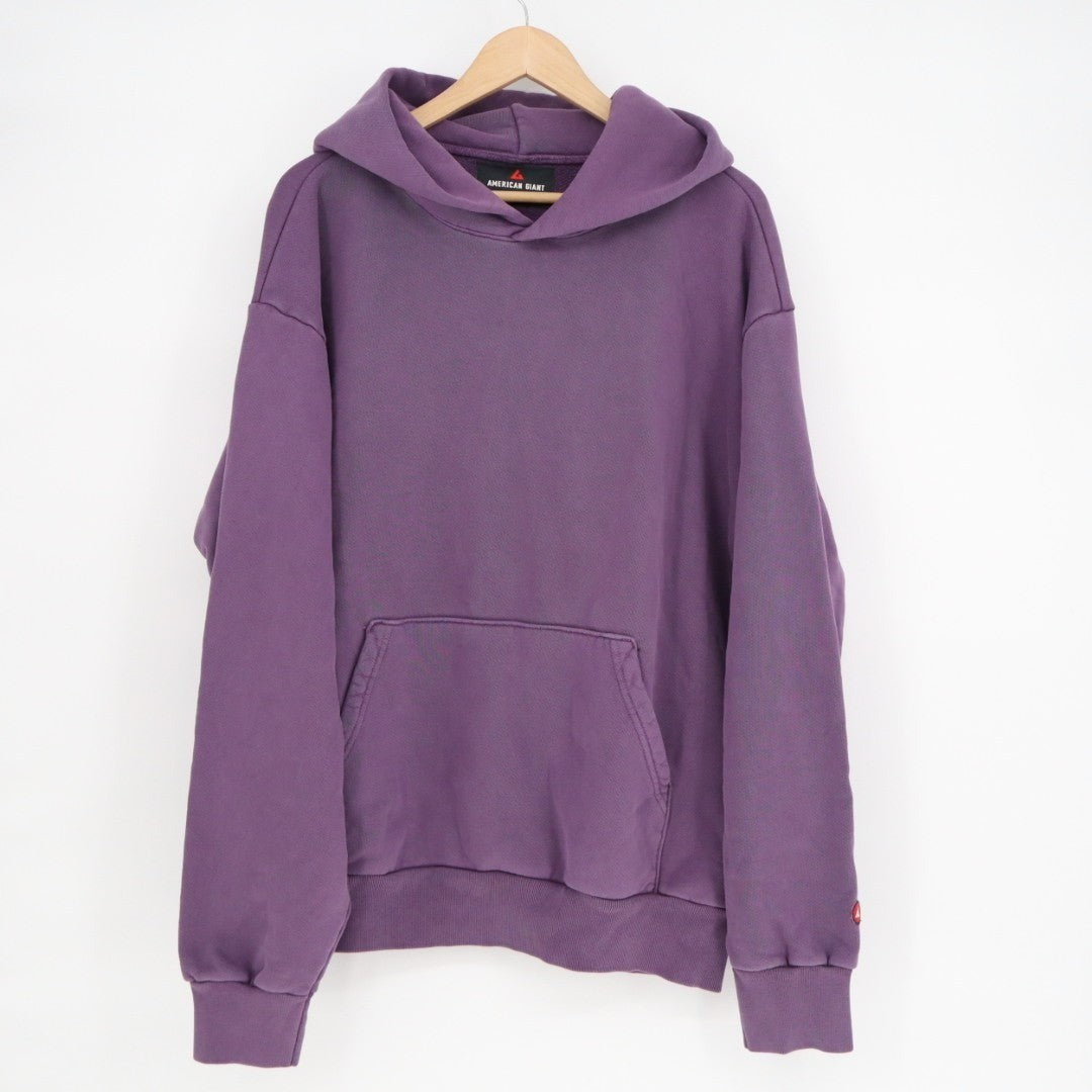 American Giant Hoodie Mens Large Purple Logo Fleece Lined Cotton Drop Shoulder