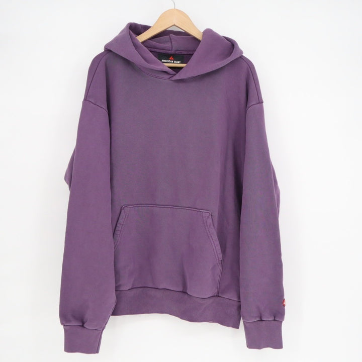 American Giant Hoodie Mens Large Purple Logo Fleece Lined Cotton Drop Shoulder