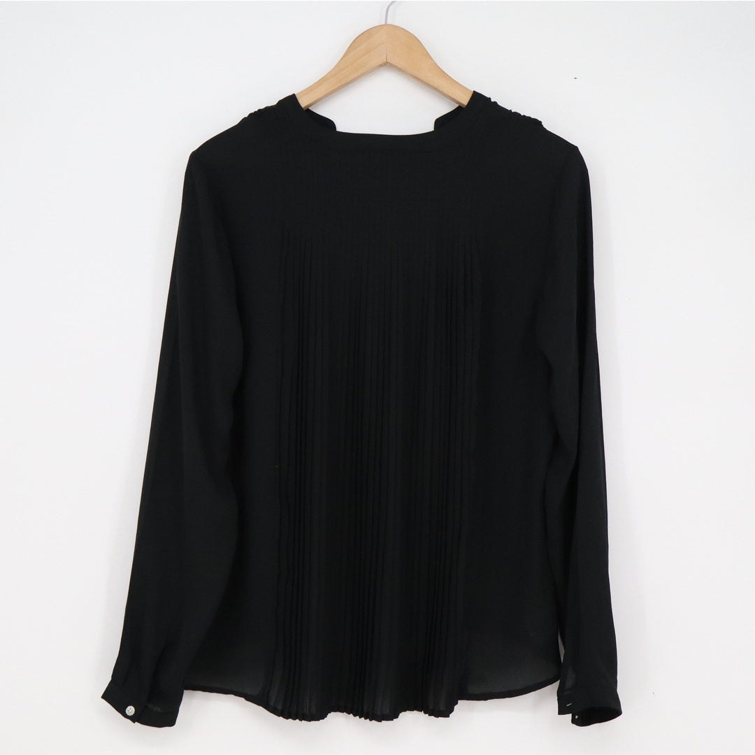 A New Day Womens Black Pleated Back Long Sleeve Button Down Blouse Size M